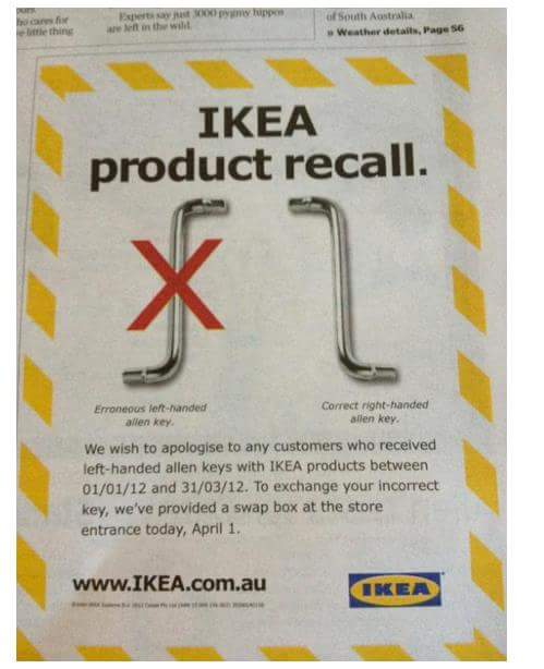 Ikea linkshandige sleutels 1 april grappen