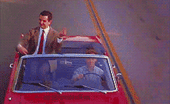 Mr Bean vinger zwaaien auto