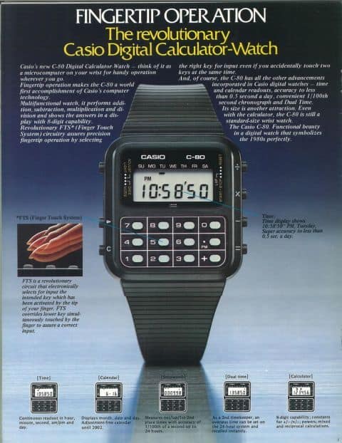 Casio horloge rekenmachine jaren 80